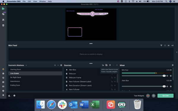 Streamlabs — Select "live scene" and "+" in the Sources box